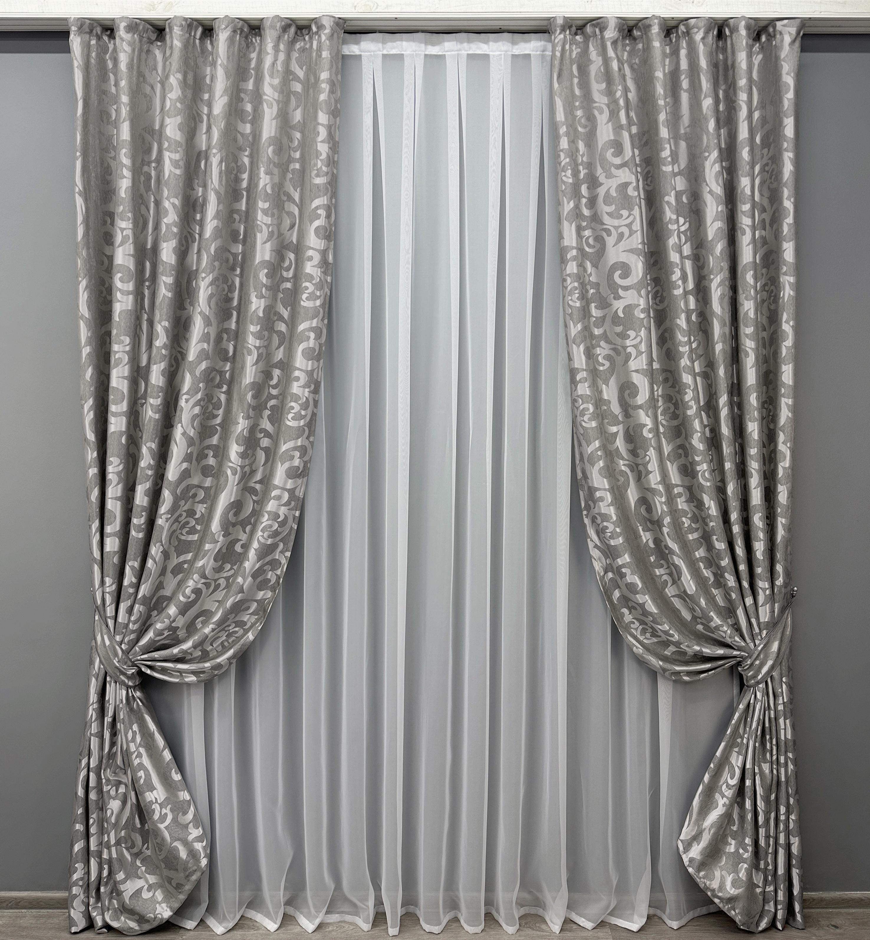 Комплект штор VR-Textil жаккард вензель № 293ш 100х270 см 2 шт. Серый (31-040)