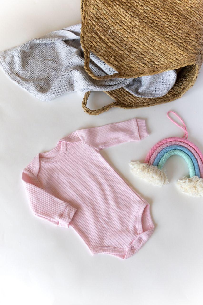 Боди детское интерлок рубчик с длинным рукавом 92 см Светло-розовый (2686477434)