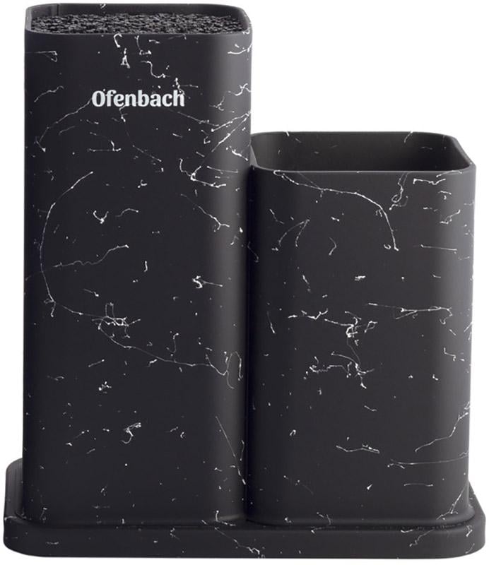 Підставка-колода Ofenbach Black Marble подвійна для кухонних ножів і ножиць 21,5х13х23 см