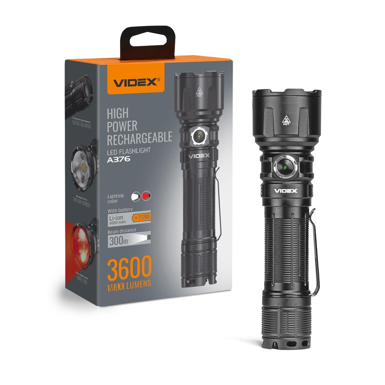 Фонарь Videx VLF-A376-XHP50+XPE 3600Lm 5000K ЗП Type-C 1x21700 15 см Белый/Красный (46315) Фонарь Videx VLF-A376-XHP50+XPE 3600Lm 5000K ЗП Type-C 1x21700 15 см Белый/Красный (46315)