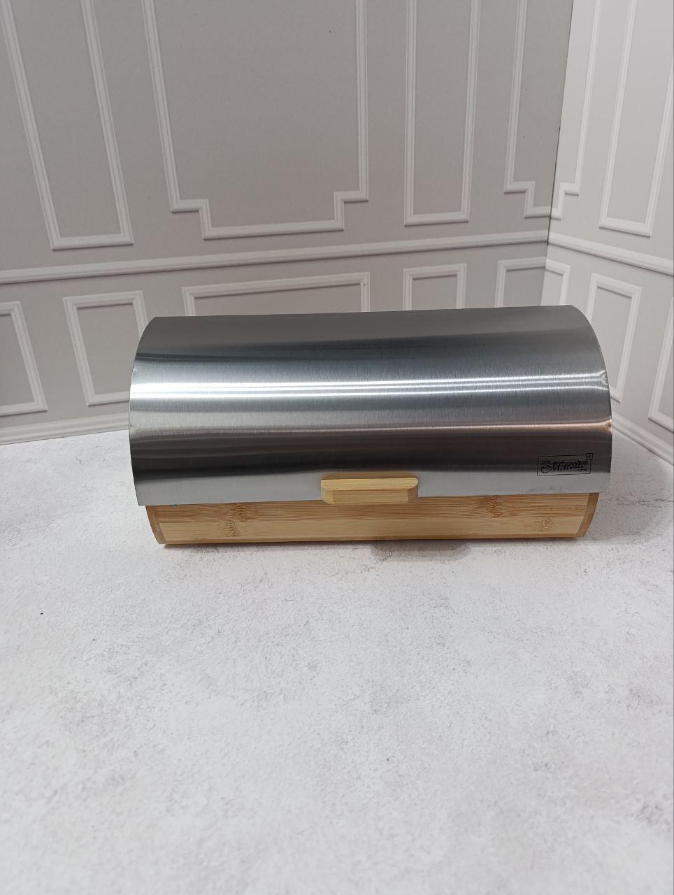 Хлібниця Maestro 1673S-MR дерев'янна з кришкою з нержавіючої сталі 37х22х17 см (1673S-MR) - фото 4 Хлібниця Maestro 1673S-MR дерев'янна з кришкою з нержавіючої сталі 37х22х17 см (1673S-MR) - фото 4