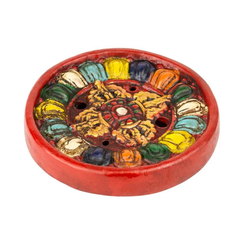 Подставка для благовоний Двойной Ваджр в Лотосе керамическая ручная работа 8,3х8,3х2 см (08925)