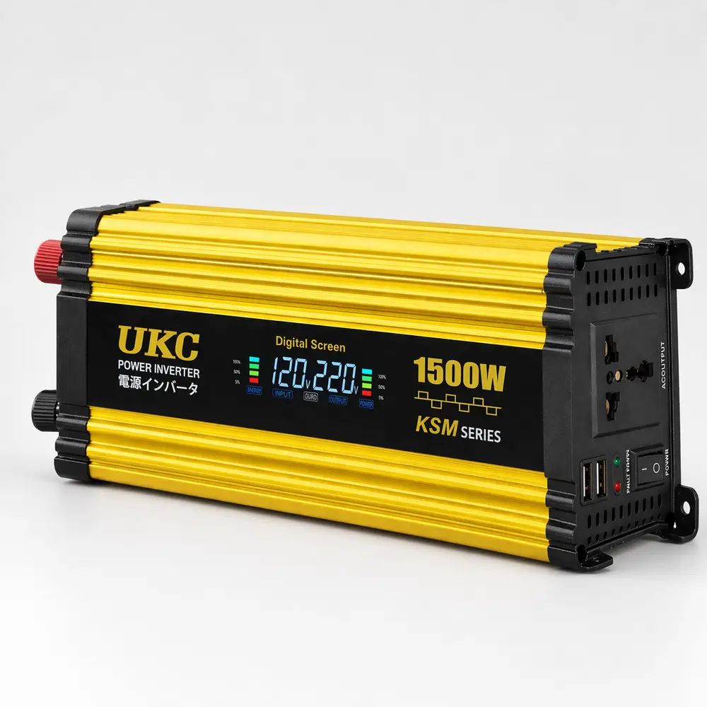 Автомобильный инвертор UKC 2хUSB LCD 1500 Вт 12-220V Черно-желтый (37521673)