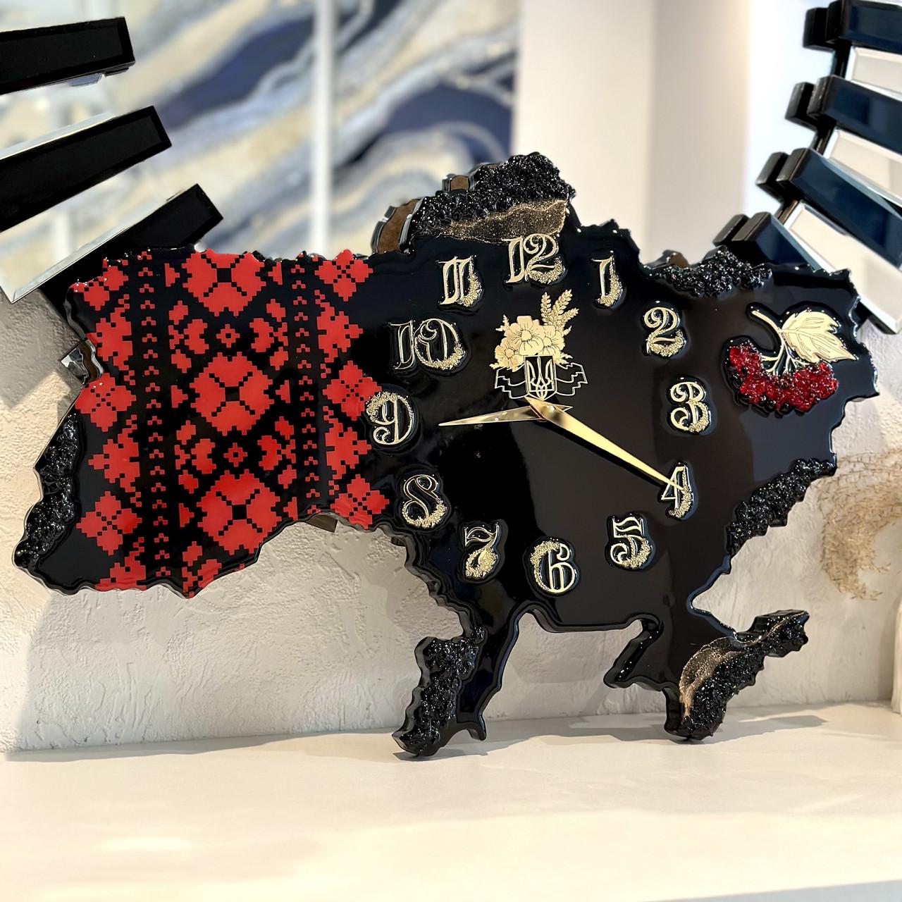 Часы настенные из эпоксидной смолы Карта Украины 40x27 см