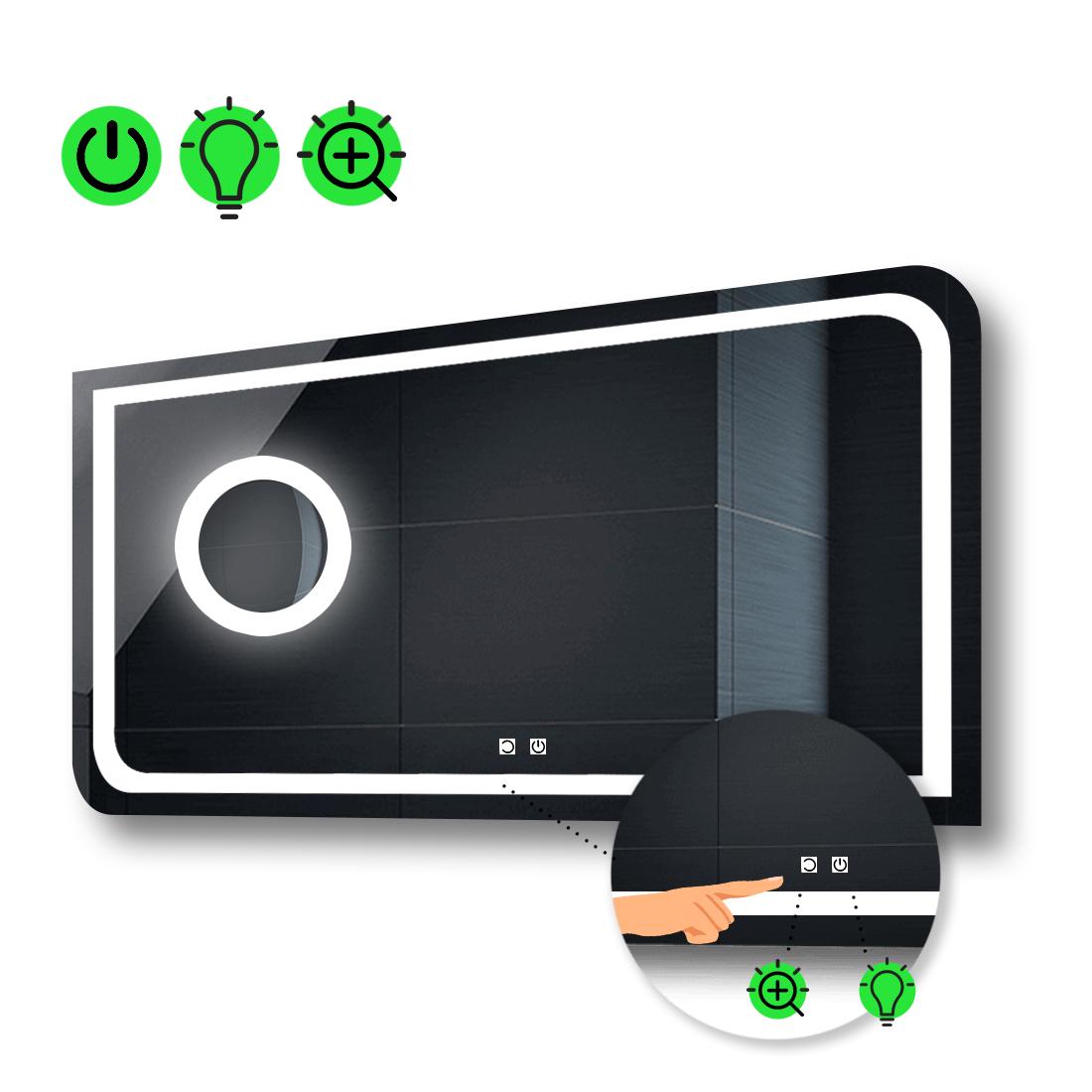 Зеркало с LED подсветкой Noemi с двумя сенсорами и линзой с подсветкой 100x70 см (Neomig146)