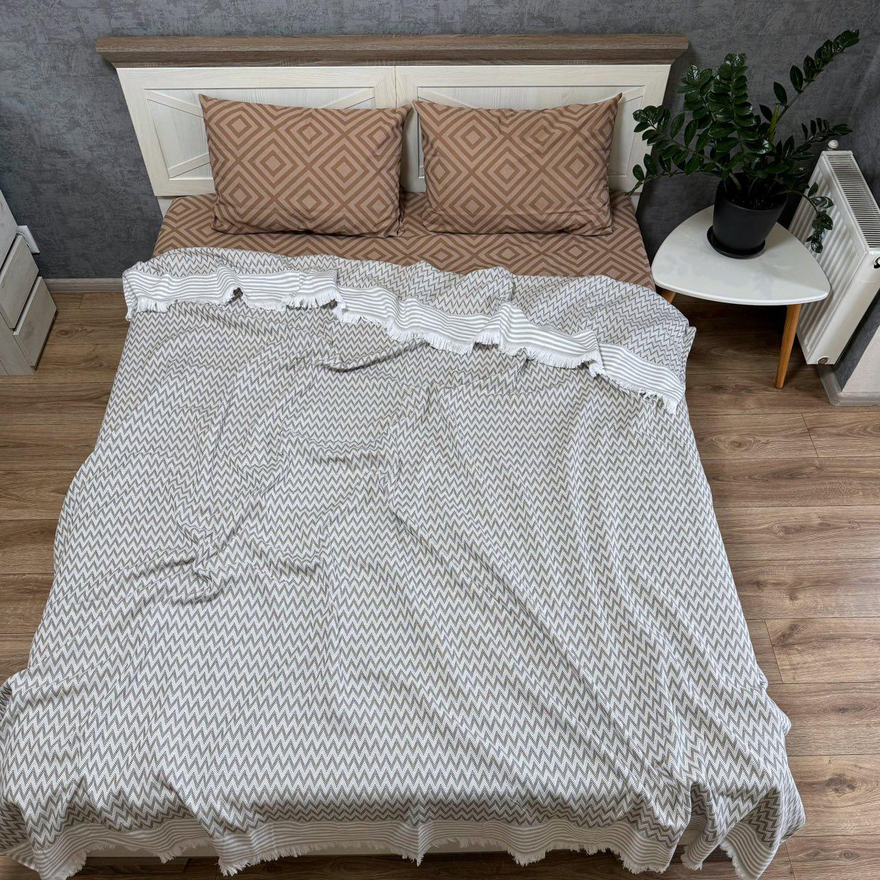 Покрывало-плед Зигзаг хлопковое евро 200х230 см Оливковый (19142074) - фото 1