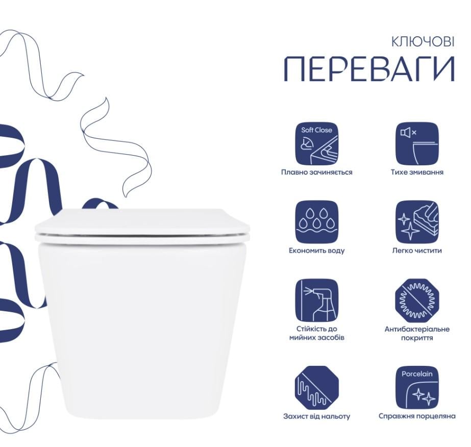 Унітаз підвісний Qtap Crow Ultra Quiet з сидінням Slim Duroplast/Soft-close/Quick Release White (QT05335172W) - фото 7 Унітаз підвісний Qtap Crow Ultra Quiet з сидінням Slim Duroplast/Soft-close/Quick Release White (QT05335172W) - фото 7