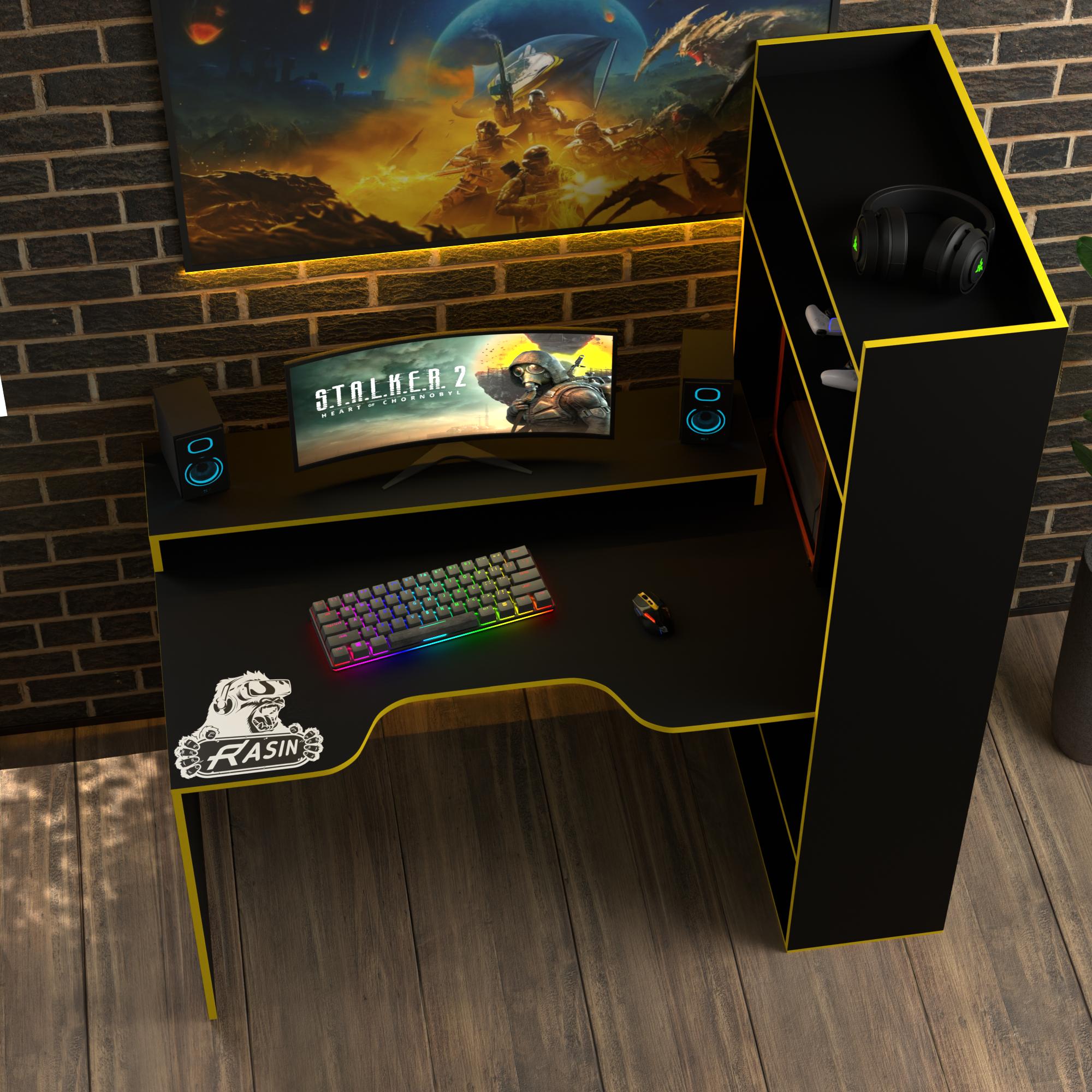 Стол геймерский эргономичный с надстройкой Zeus Rasin RS-31 из ЛДСП Черно-желтый (RS-31) - фото 2 Стол геймерский эргономичный с надстройкой Zeus Rasin RS-31 из ЛДСП Черно-желтый (RS-31) - фото 2