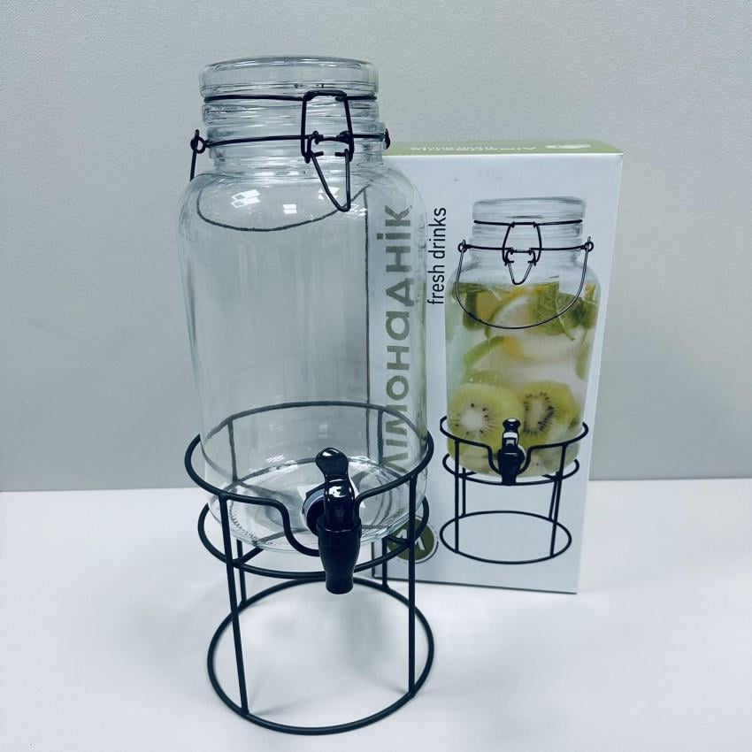 Лимонадник стеклянный S&T 9036-1 со стеклянной крышкой на подставке 4 л (2618317131)