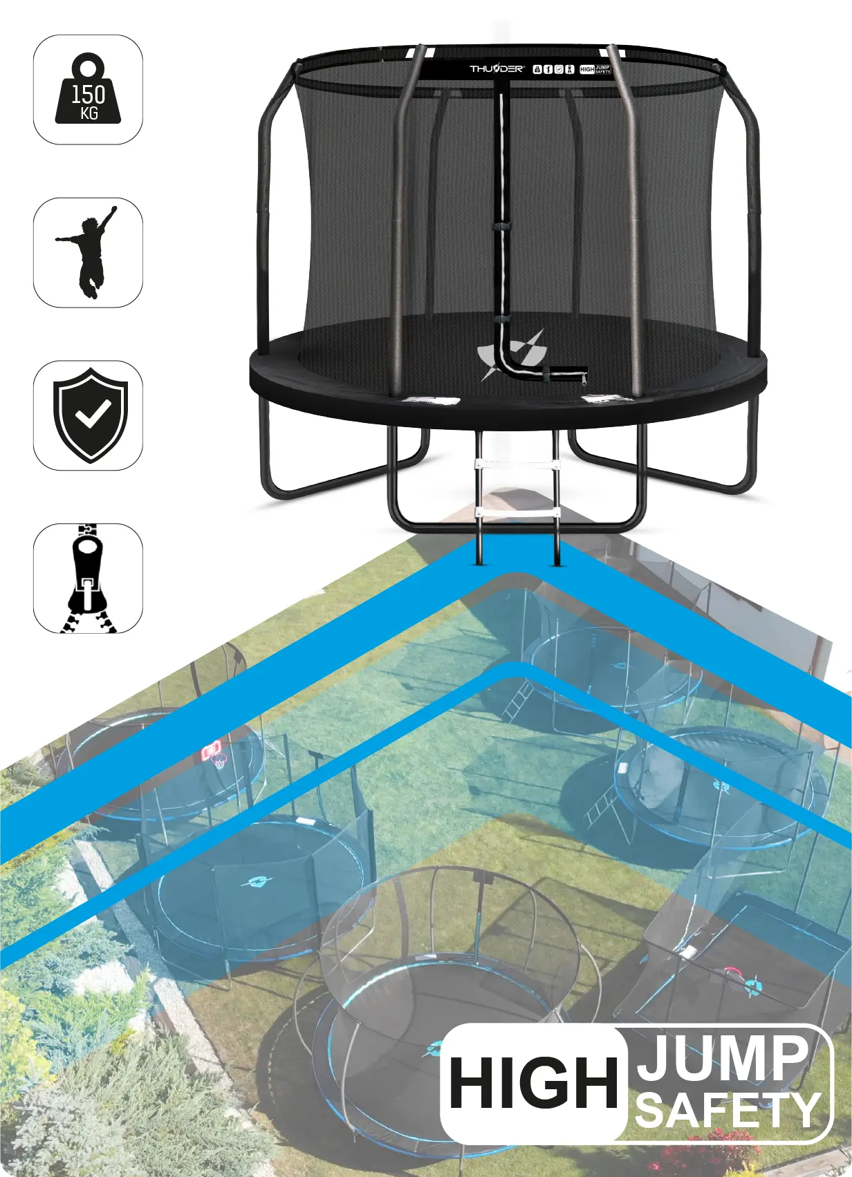 Батут Thunder INSIDE ELITE с внутренней сеткой 10 футов 305 см Черный (443089) - фото 3 Батут Thunder INSIDE ELITE с внутренней сеткой 10 футов 305 см Черный (443089) - фото 3