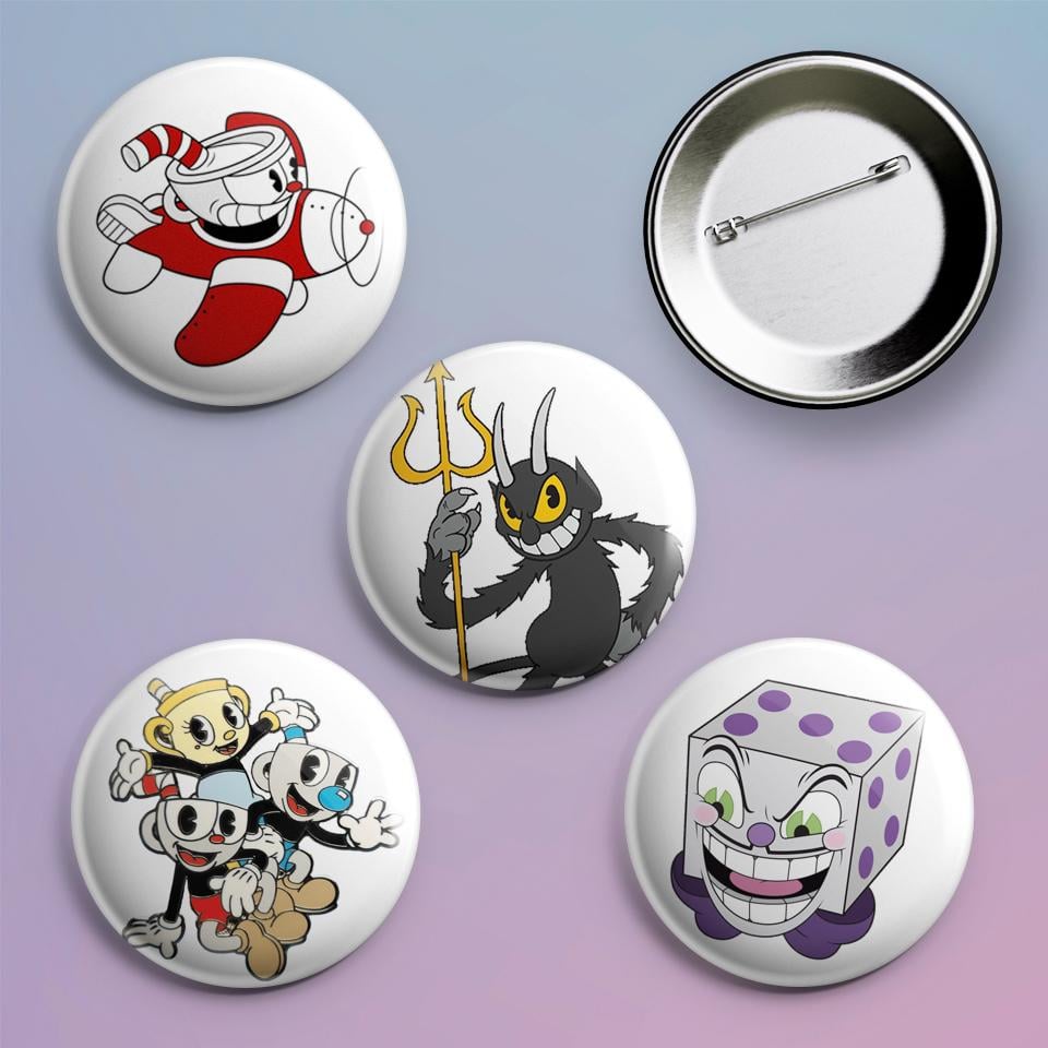 Значки на рюкзак с принтом игры Cuphead 4 шт.