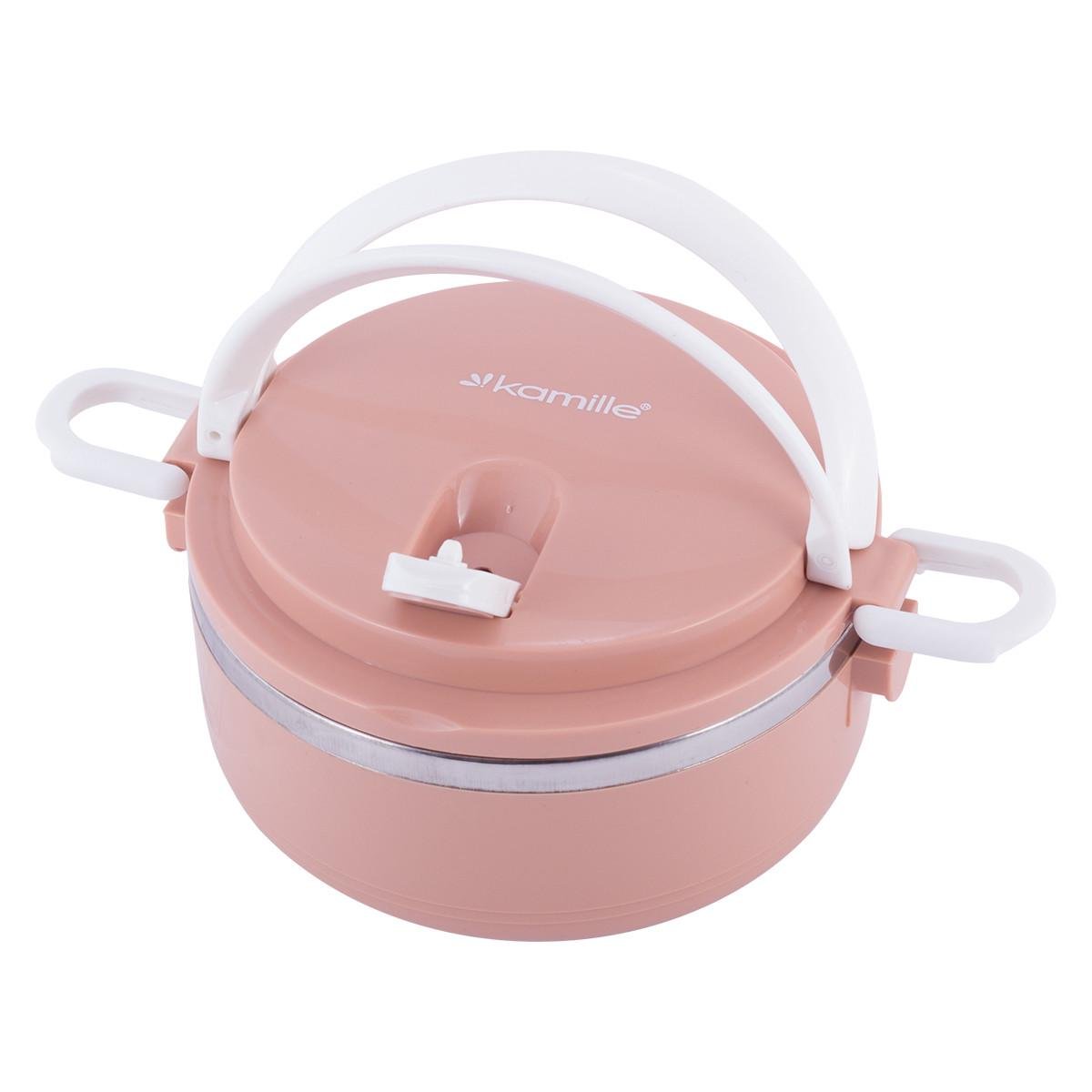 Ланч-бокс для еды с ручками Kamille KM-2115 из нержавеющей стали и пластика 700 мл Пудровый (150-84-2115) - фото 3 Ланч-бокс для еды с ручками Kamille KM-2115 из нержавеющей стали и пластика 700 мл Пудровый (150-84-2115) - фото 3