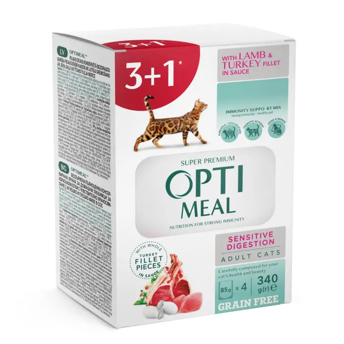 Вологий корм Optimeal Cats Sensitive Digestion Lamb & Turkey для дорослих кішок 340 г (2298112185)