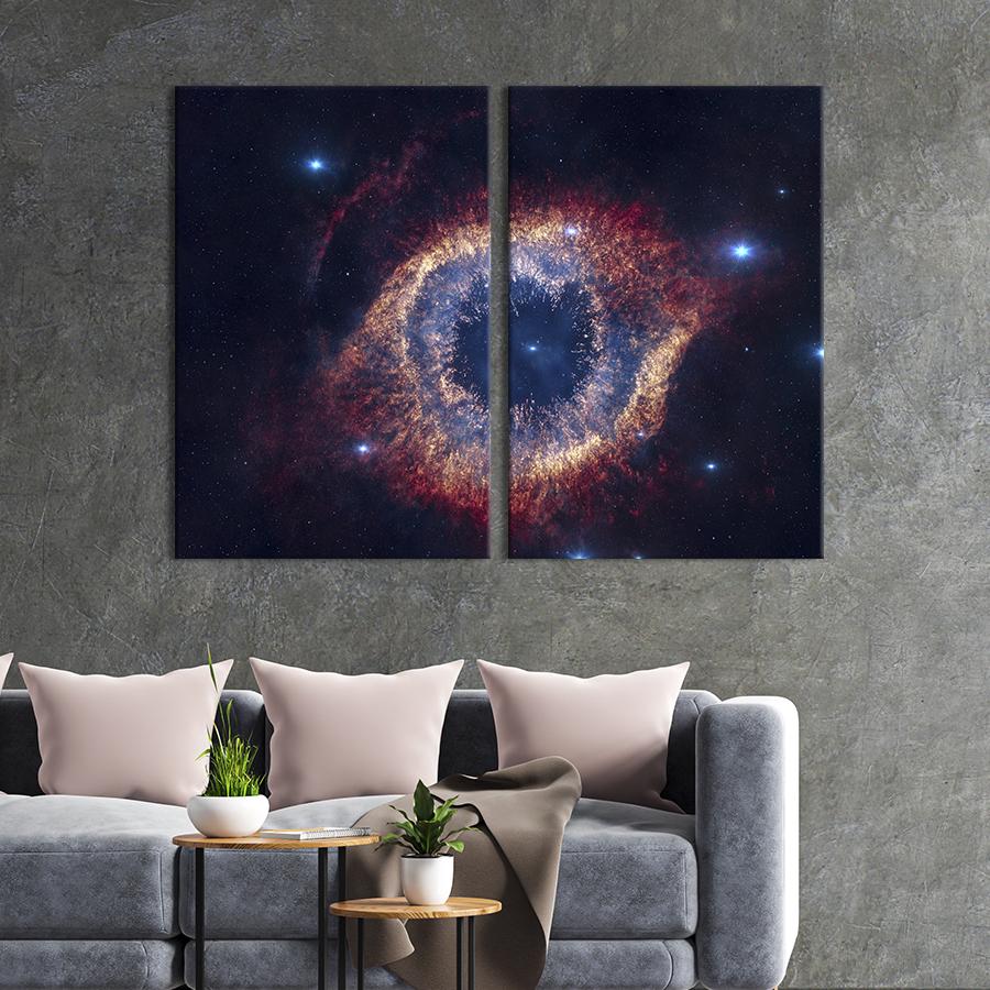 Настенный декор диптих картина на холсте для интерьера Галактика в форме глаза 111x81 см (509-2)