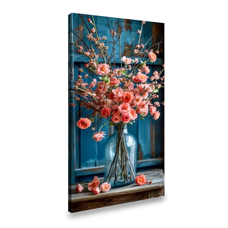 Картина на холсте Букет розовых цветов в стеклянной вазе 80x40 см (63VP_L)