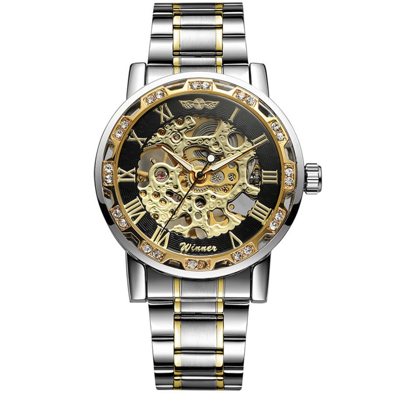 Часы мужские с стразами Winner Diamonds W614 Silver/Gold/Black