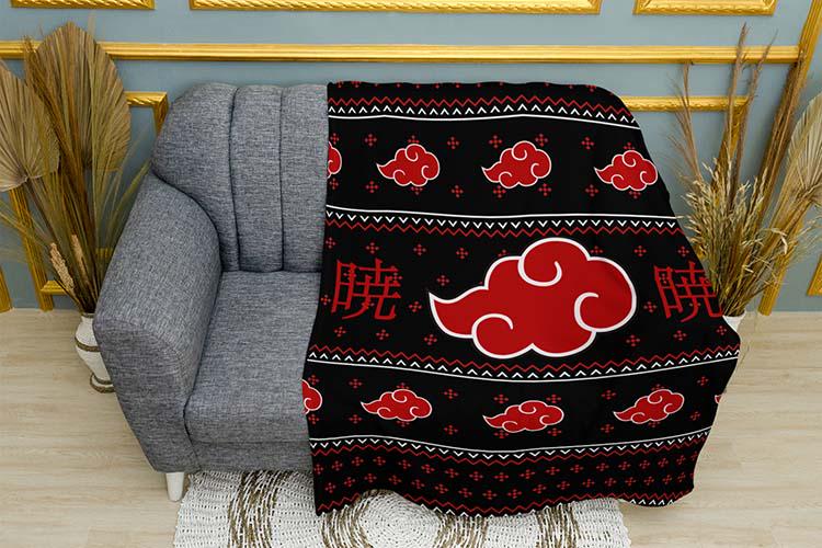 Плед плюшевый Akatsuki Naruto Christmas pattern однослойный 150х210 см (114493-1)