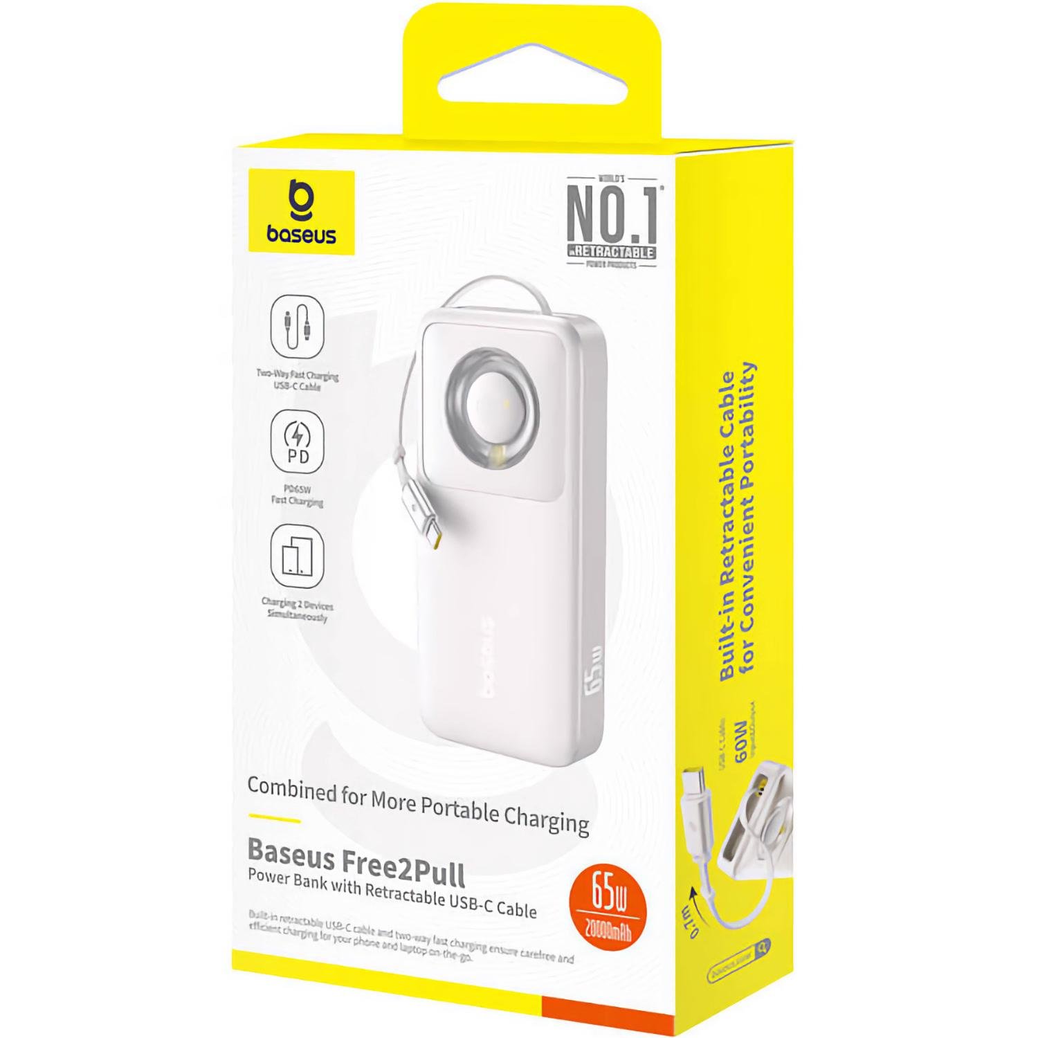 Повербанк BASEUS Free2Pull with Retractable Cable 20000 mAh 65W P10073700843-00 Lunar Gray - фото 7 Повербанк BASEUS Free2Pull with Retractable Cable 20000 mAh 65W P10073700843-00 Lunar Gray - фото 7