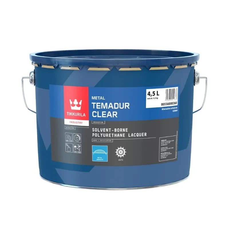 Лак двокомпонентний поліуретановий глянсовий TIKKURILA Temadur Clear 4,5 л (2765533512)