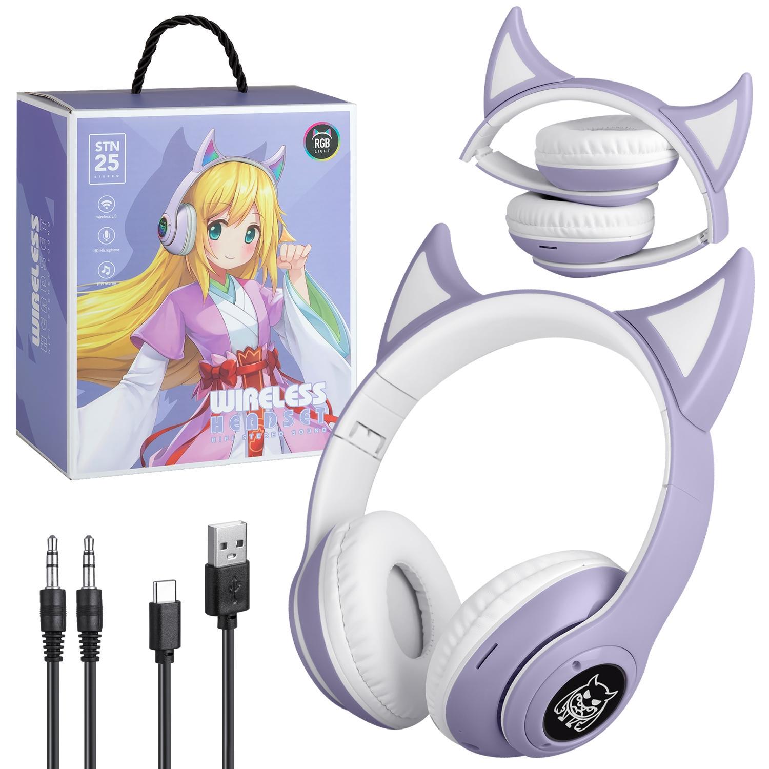 Наушники STN-25 с ушками и подсветкой беспроводные Фиолетовый (2104618666) - фото 5 Наушники STN-25 с ушками и подсветкой беспроводные Фиолетовый (2104618666) - фото 5