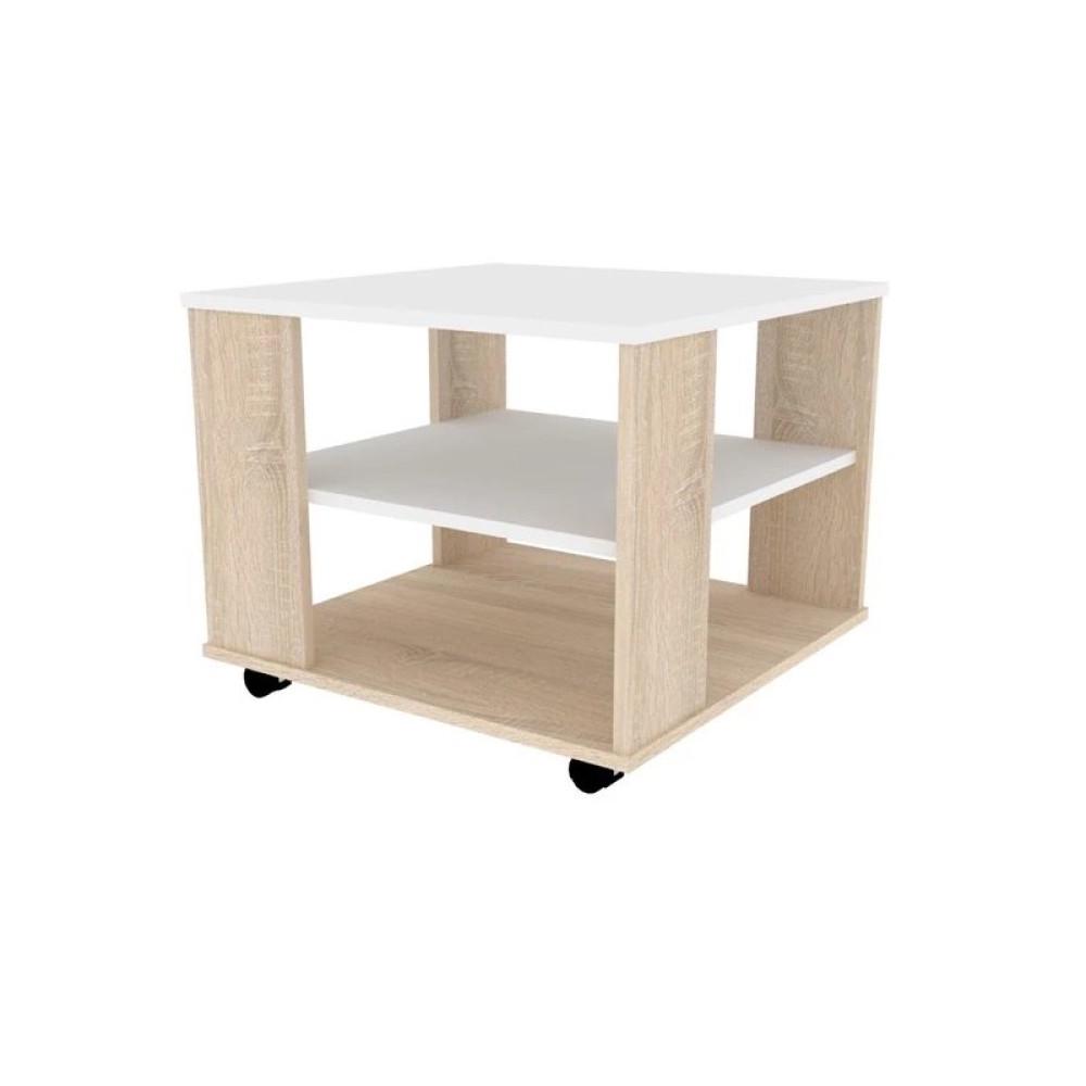 Журнальний столик на коліщатках "Льюїс" 597х487х597 мм Білий/Сонома Журнальний столик на коліщатках "Льюїс" 597х487х597 мм Білий/Сонома