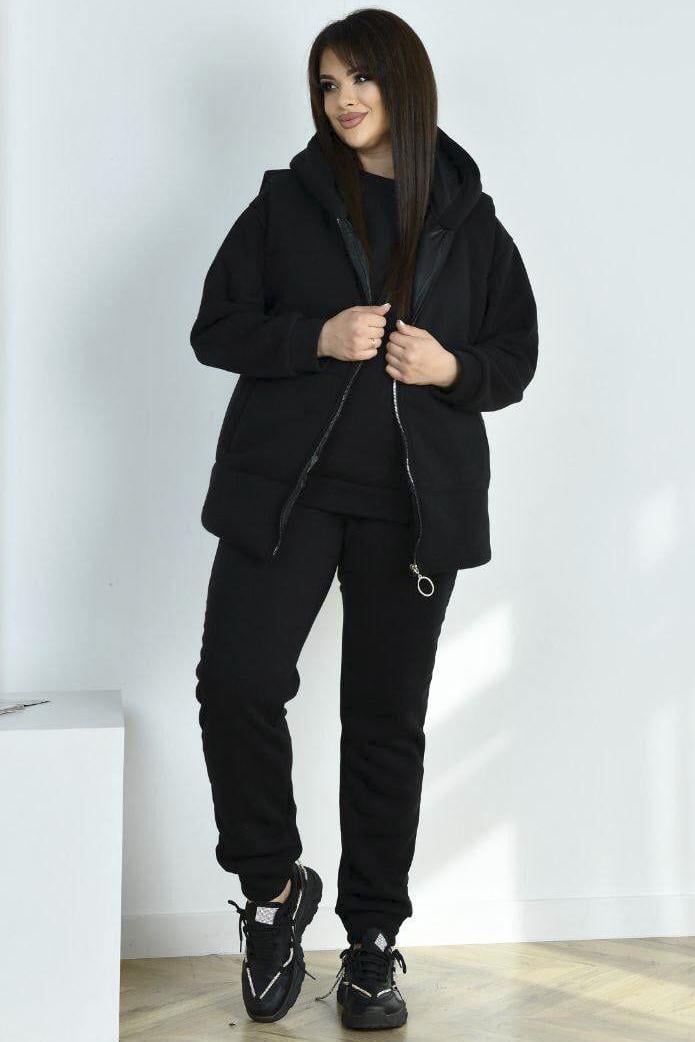 Спортивний костюм жіночий напівбатальний трійка на флісі 3XL Чорний (188982)