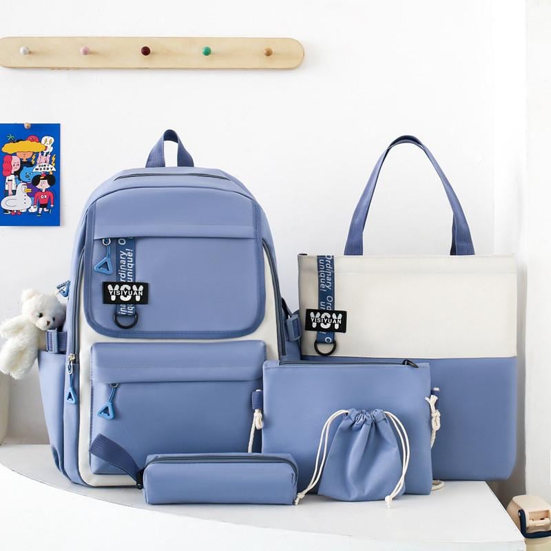 Школьный рюкзак для девочки 5в1 Голубой (yy613-1) Школьный рюкзак для девочки 5в1 Голубой (yy613-1)