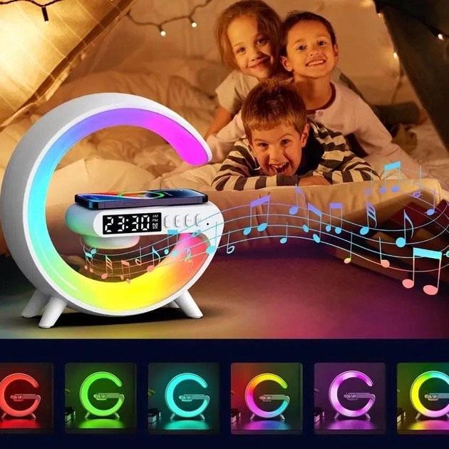 Ночник G63 мини с Bluetooth колонкой/беспроводной зарядкой 10W часами и RGB подсветкой - фото 3 Ночник G63 мини с Bluetooth колонкой/беспроводной зарядкой 10W часами и RGB подсветкой - фото 3