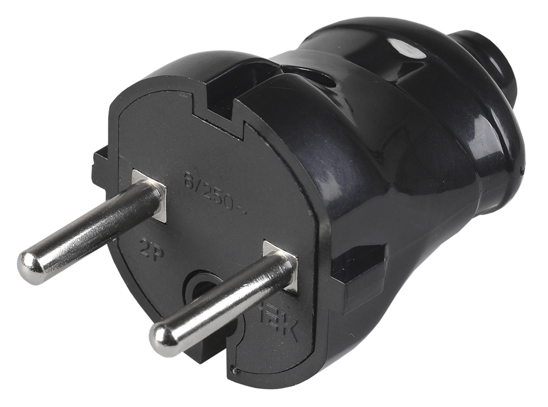 Вилка бытовая УЕК впп20-02-Ст без заземления пластик 6A IP20 (EVP20-06-01-K02)