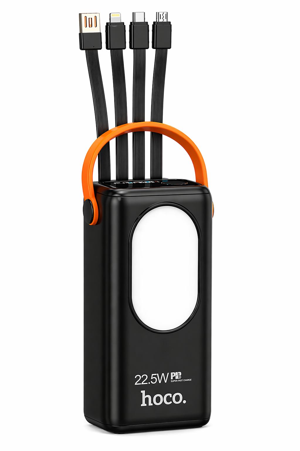 Повербанк Hoco J94A 50000 mAh 22,5W з LED-дисплеєм 3хUSB 2×Type-C вбудовані кабелі 4в1 швидка зарядка/ліхтарик