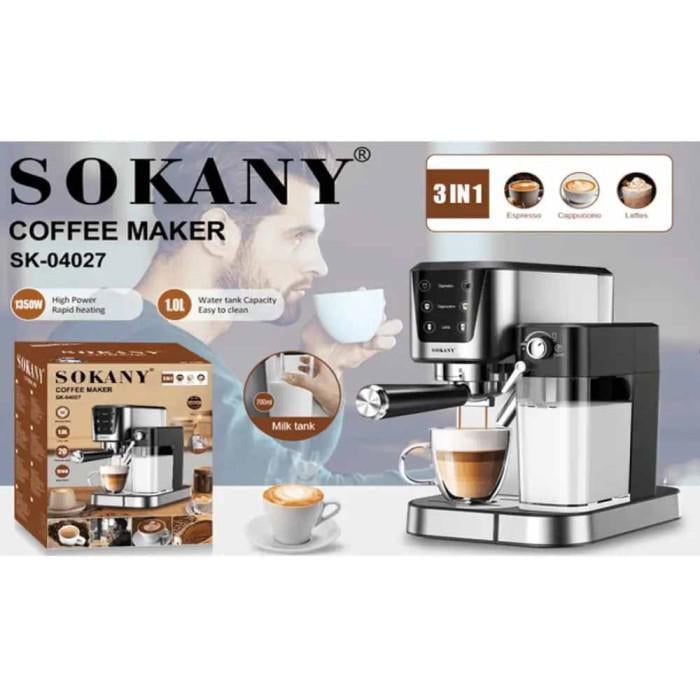 Кофеварка сенсорная электрическая рожковая Sokany SK-04027 1350 Вт 20 бар - фото 6