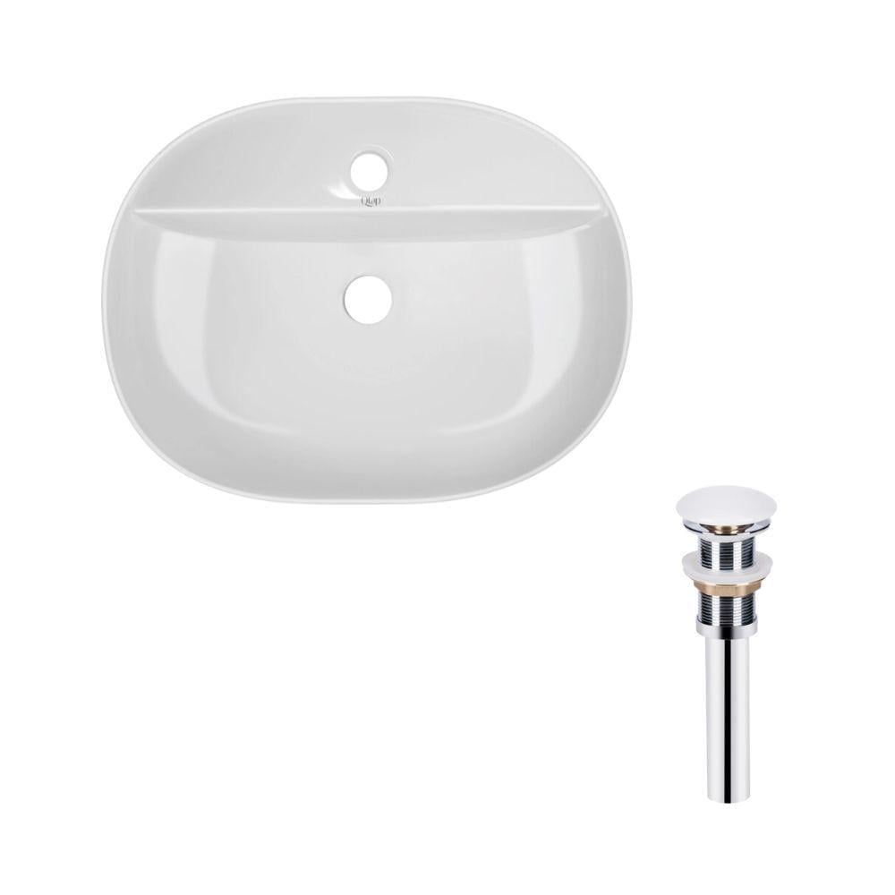 Комплект Qtap раковина накладная овальная/донный клапан 505x385x120 мм White (PU02)