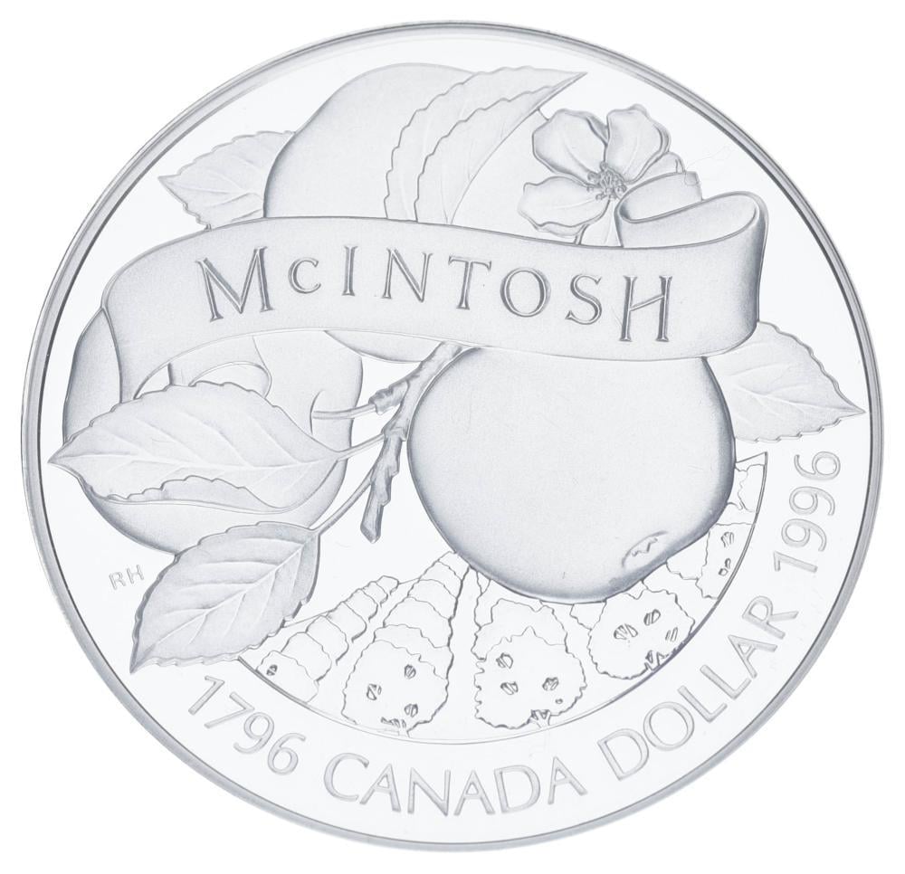 Коллекционная монета Канада 1 доллар 1996 серебро Proof Apple Mackintosh