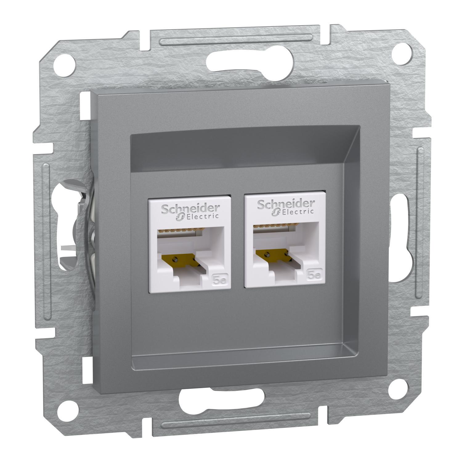 Розетка комп'ютерна подвійна Schneider Electric Asfora EPH4400162 5e UTP Сталевий (00000025589) Розетка комп'ютерна подвійна Schneider Electric Asfora EPH4400162 5e UTP Сталевий (00000025589)