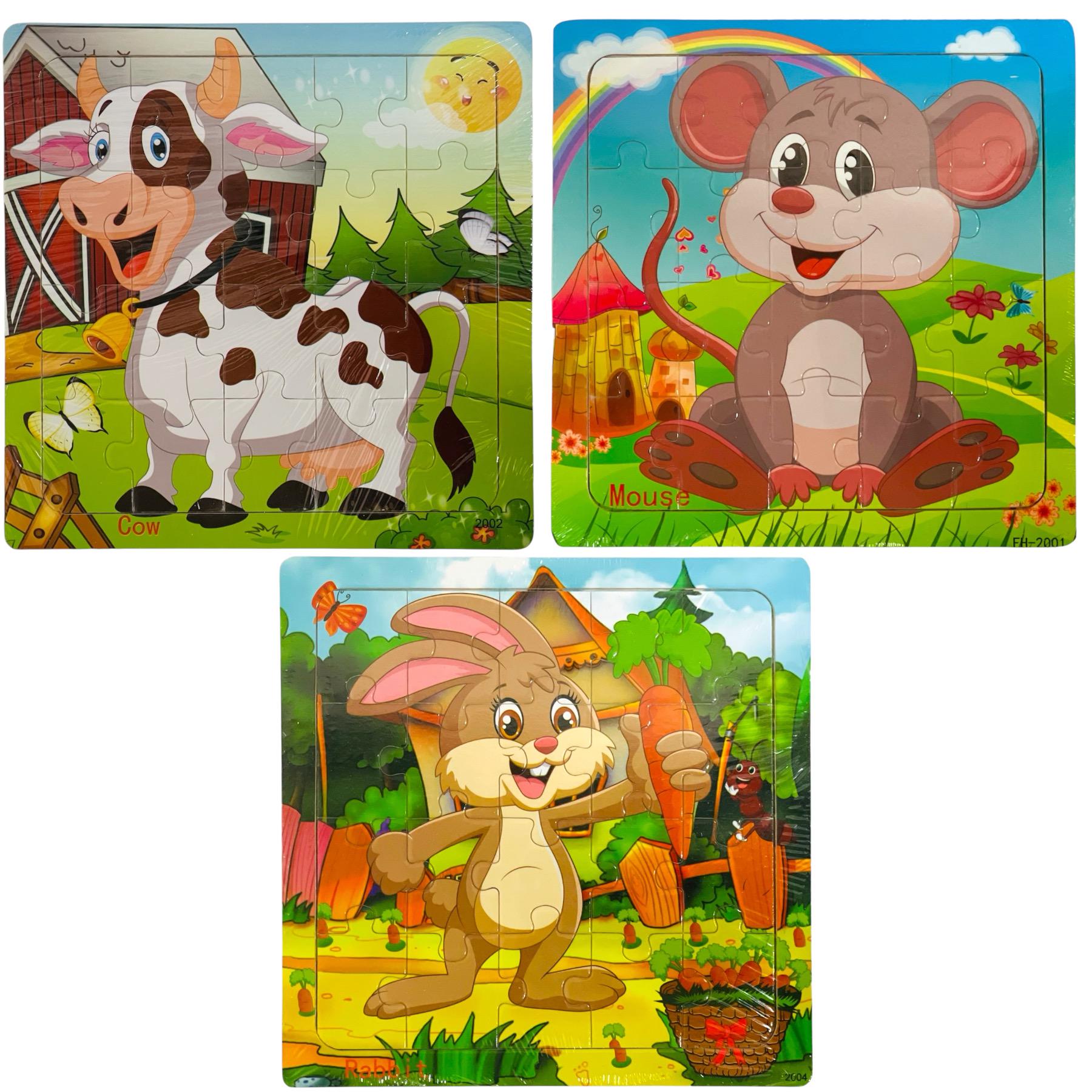 Набор пазлов деревянных Мышонок/Веселая коровка/Зайчонок №20 3 шт. (113226) Набор пазлов деревянных Мышонок/Веселая коровка/Зайчонок №20 3 шт. (113226)