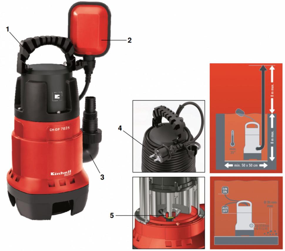 Насос занурювальний відцентровий дренажний Einhell GC-DP 7835 4170682 780 Вт (216239) - фото 5