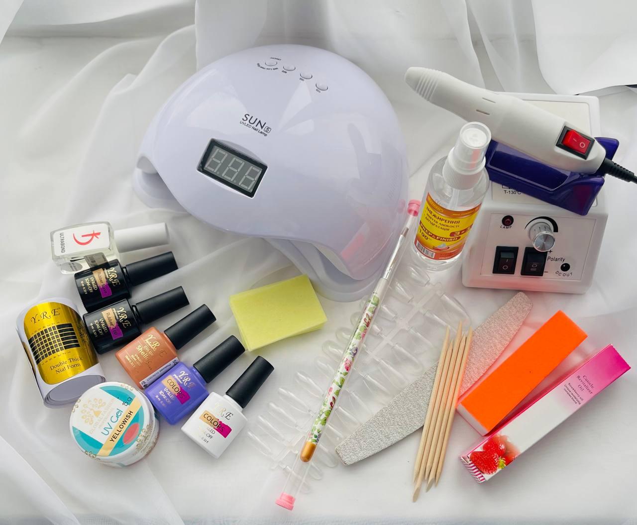 Набір для нарощування нігтів Super Sun з лампою SUN 5 та фрезером Lina