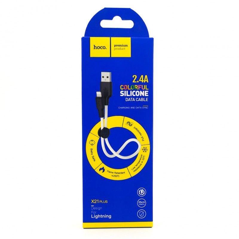 Кабель Hoco X21 надміцний силіконовий USB/Lightning 0,25 м White (19839) Кабель Hoco X21 надміцний силіконовий USB/Lightning 0,25 м White (19839)