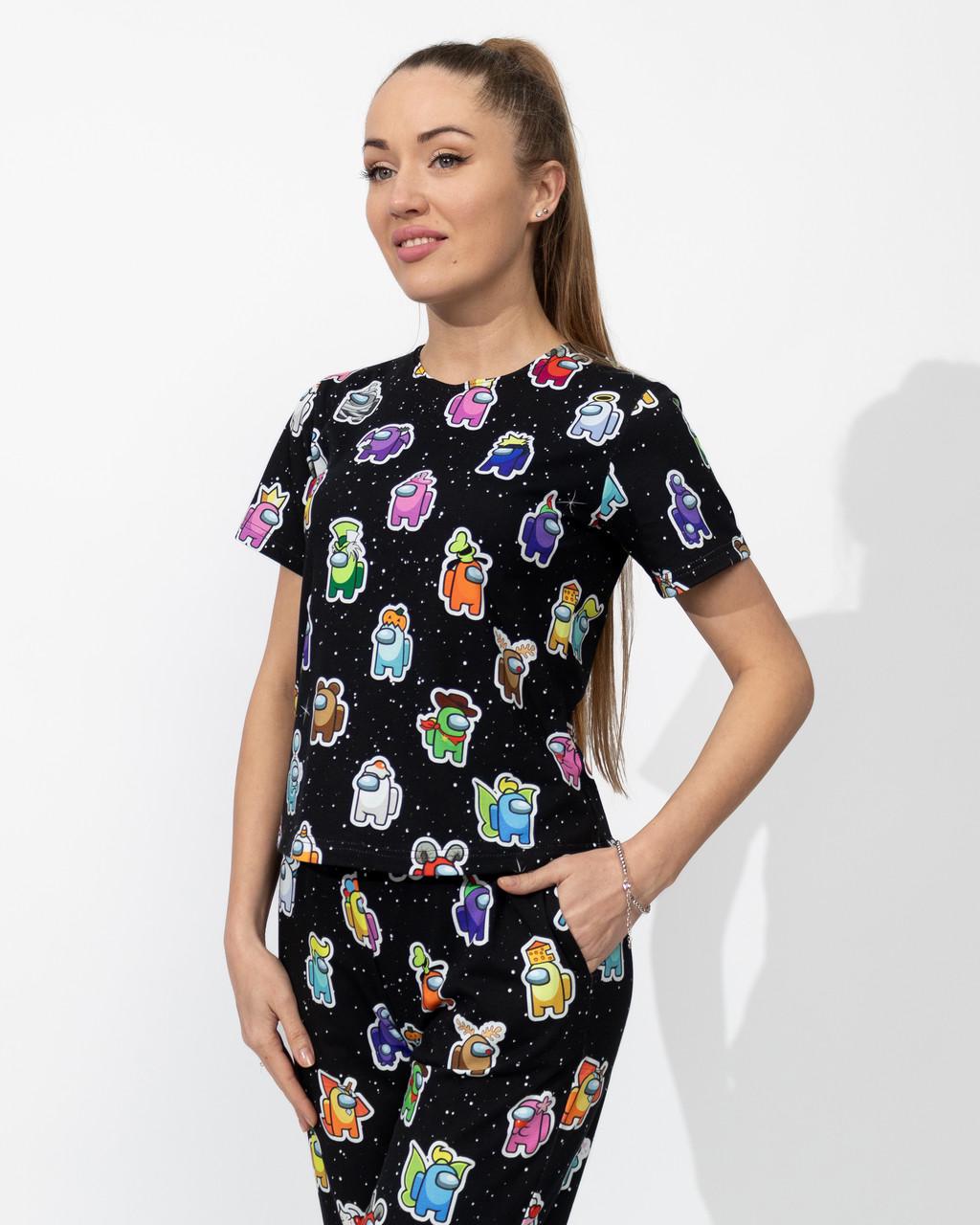 Пижама женская из кулира футболка и брюки с принтом Among us