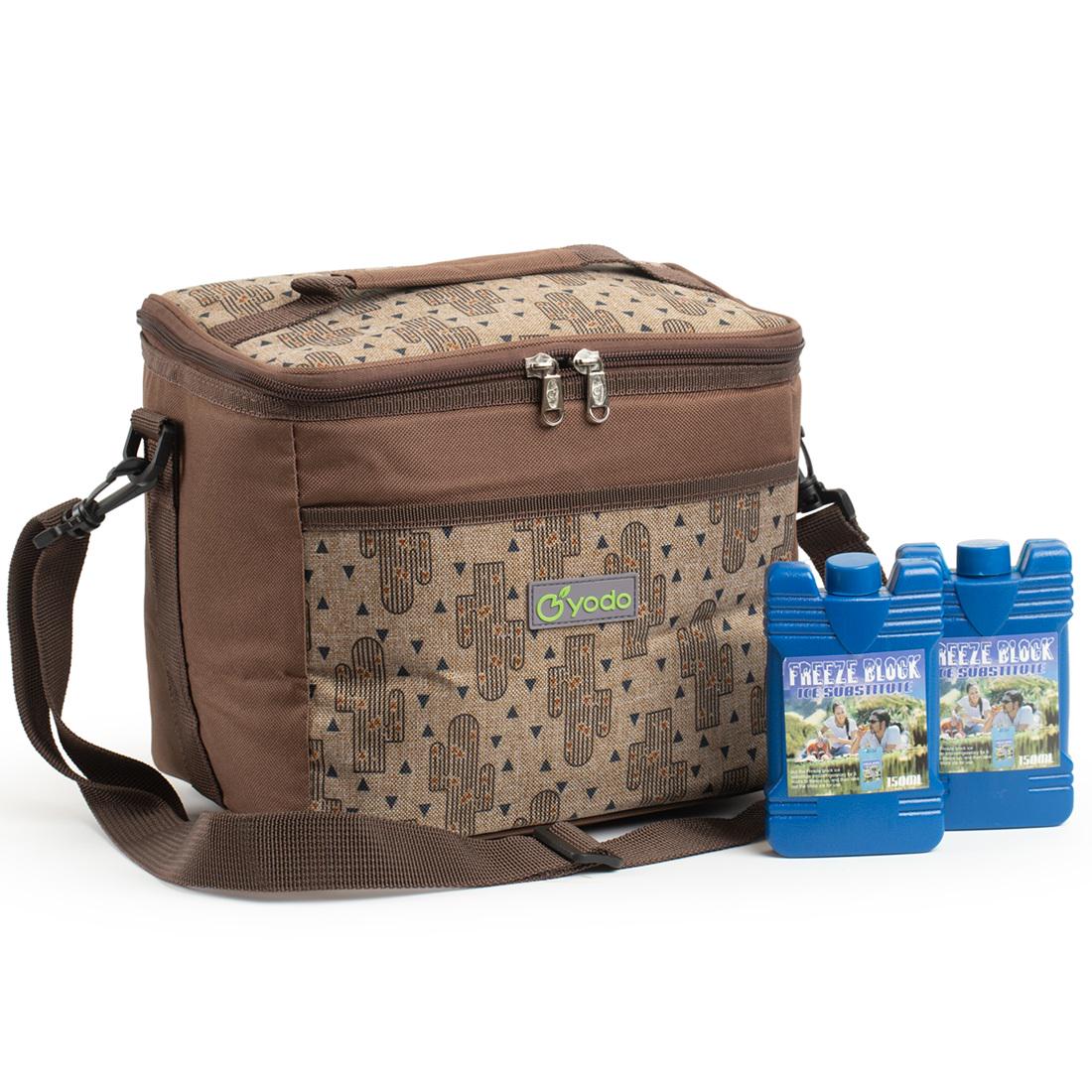 Сумка холодильник термосумка YODO Cactus нейлон 600D с 2 аккумуляторами 8 л Brown (YD210577)