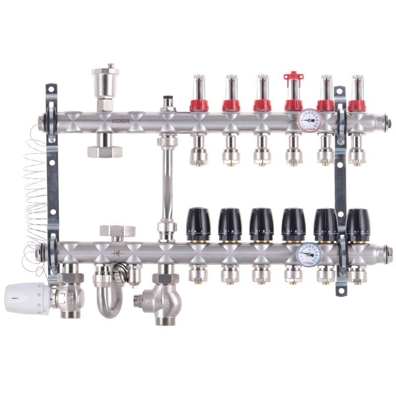 Коллектор для теплого пола KOER KR2939 6 контуров с расходомерами 1"/16 мм (77930) - фото 1