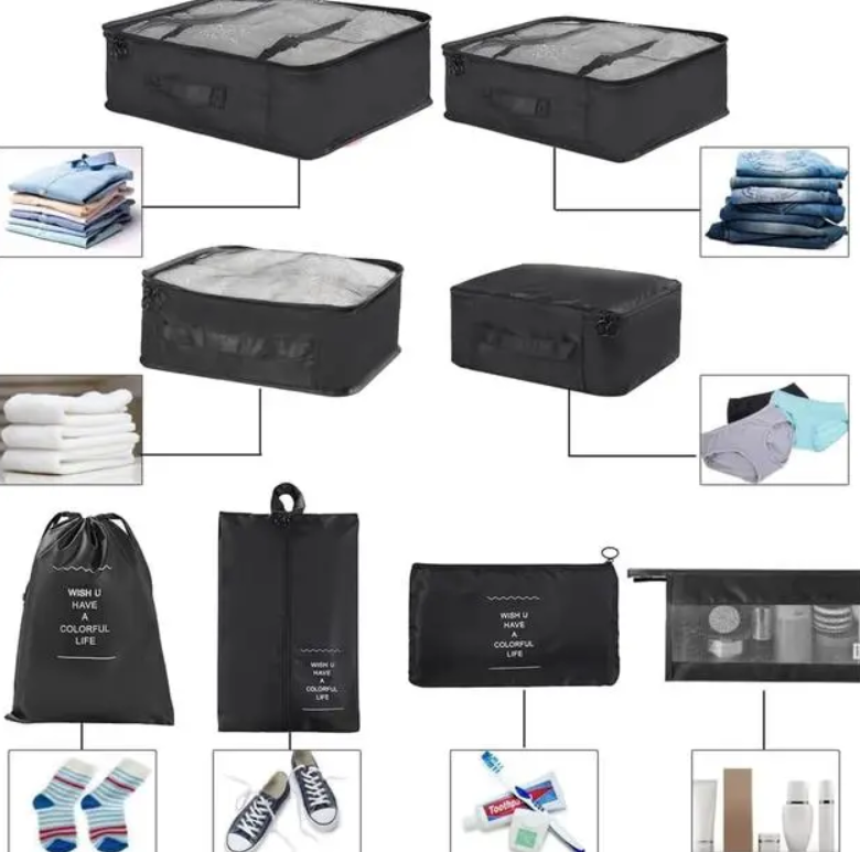 Комплект дорожных органайзеров из нейлона 8в1 для чемодана/рюкзака и ручной клади Серый (КДО-40-11) - фото 8