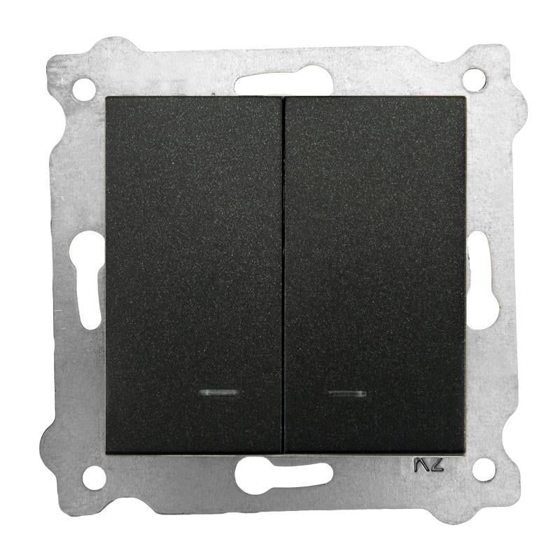 Механизм выключателя двойного с подсветкой врезного EXEN Черный (290-001402-203)