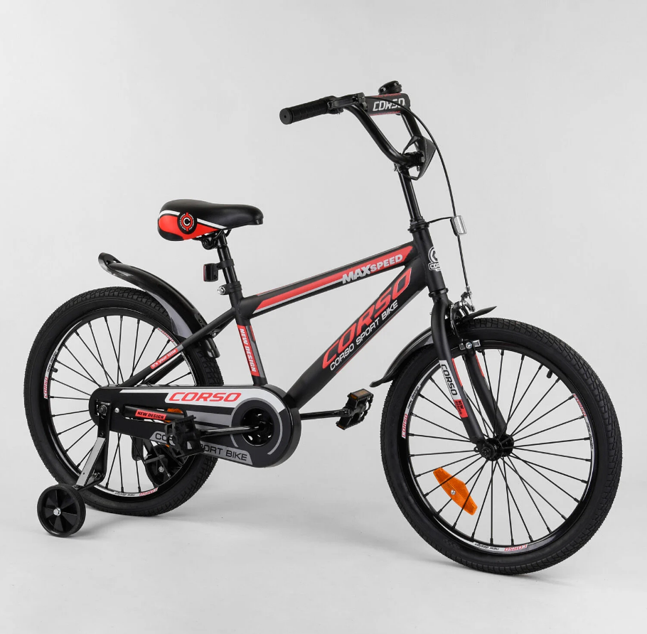 Велосипед дитячий 2-х колісний Corso 20" зібраний на 75% сталева рама Black/Red (101992)