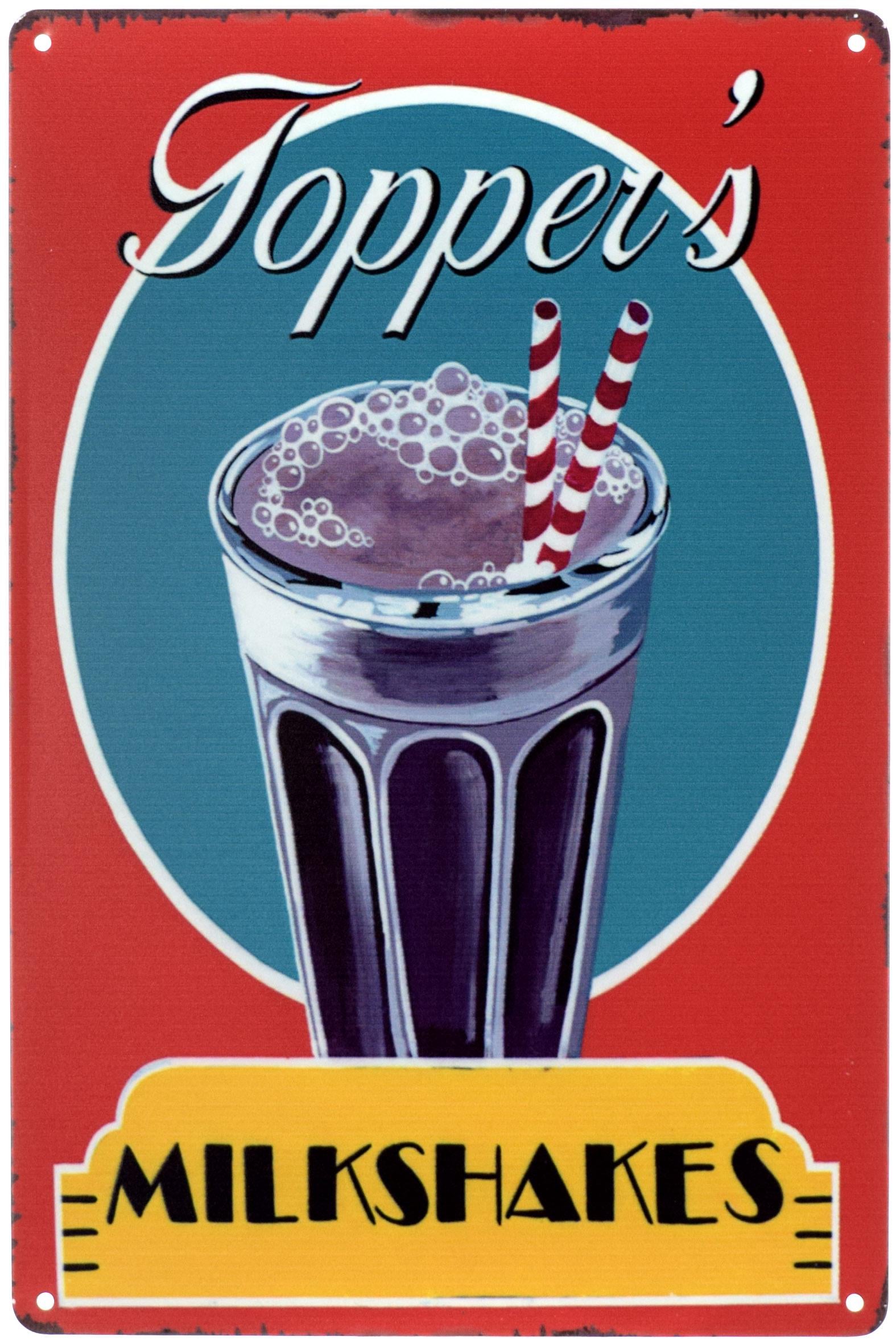 Табличка металлическая Молочные Коктейли Топпера/Topper's Milkshakes 20x30 см