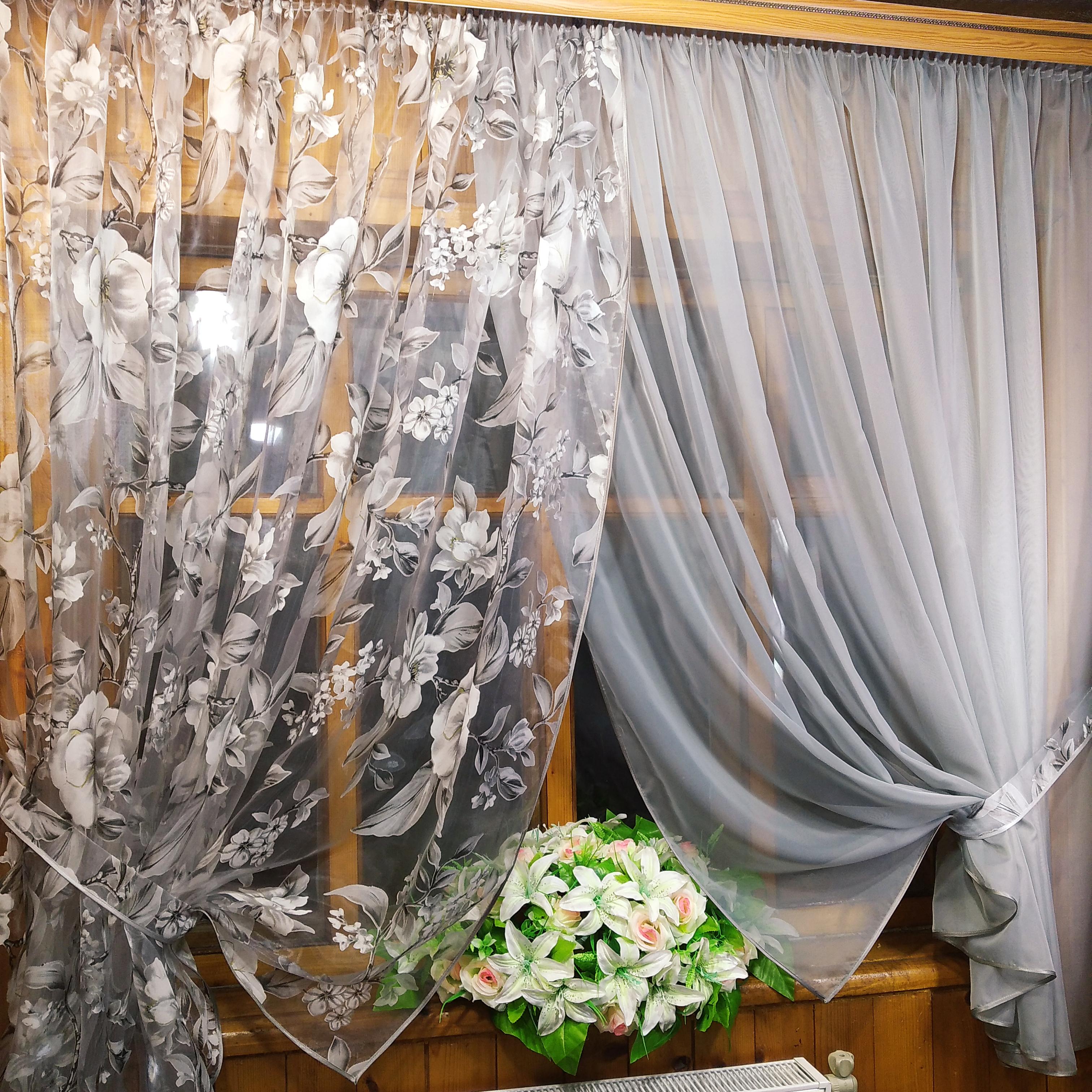 Занавеска короткая готовая Вероника Серый/Яблочный - фото 3 Занавеска короткая готовая Вероника Серый/Яблочный - фото 3