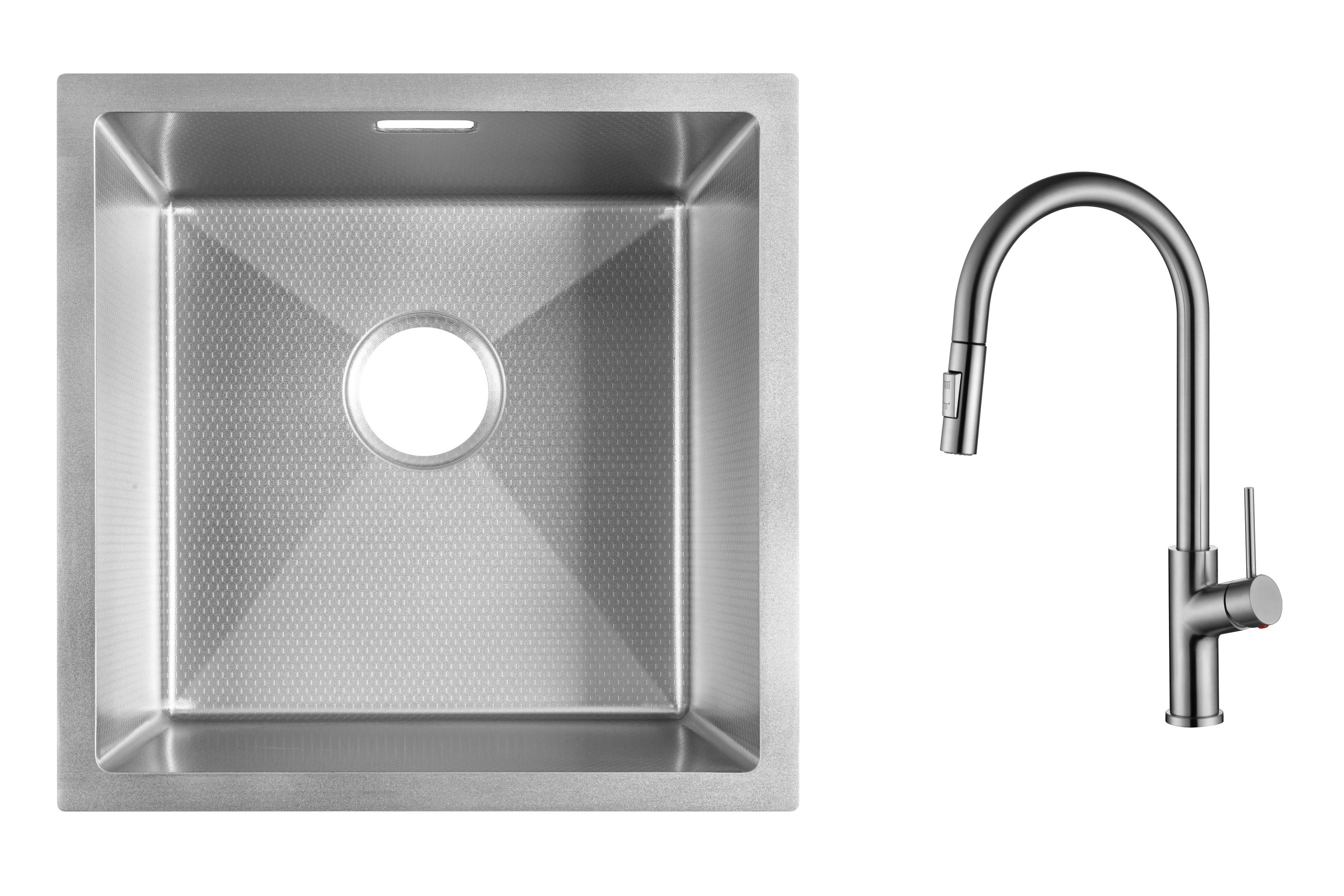 Комплект из кухонной мойки Gunter&Hauer Olef 4522 Inox Honey и кухонного смесителя Gunter&Hauer MOND Br
