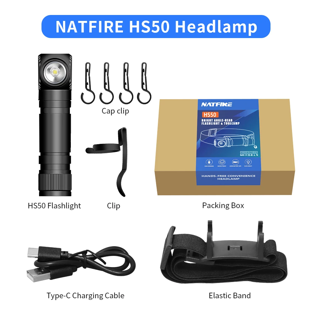 Фонарь налобный аккумуляторный Natfire HS50 1000 Lm 18650 3400 mAh с Type-C Черный (HEADL-NATF-HS50) - фото 4