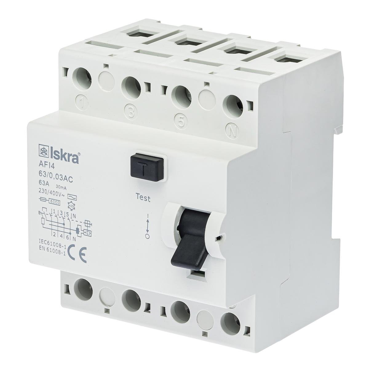 Устройство защитного отключения 63A 3Р+N АС 30 mA  230/400В ISKRA AFI4 (786101159000)