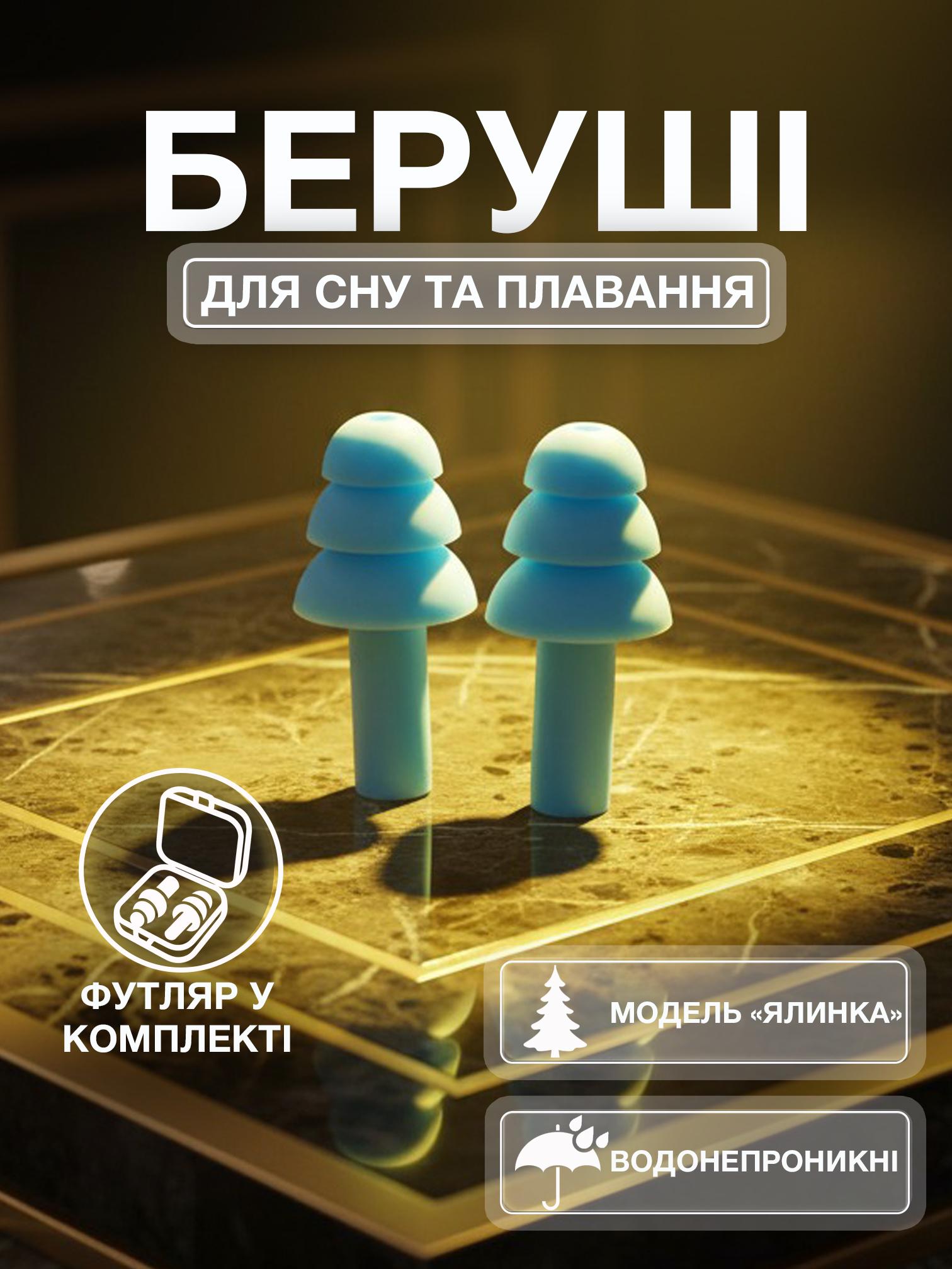 Беруши для сна плавания Univerza Елка силиконовые шумоподавляющие анатомические в футляре Голубой - фото 2 Беруши для сна плавания Univerza Елка силиконовые шумоподавляющие анатомические в футляре Голубой - фото 2